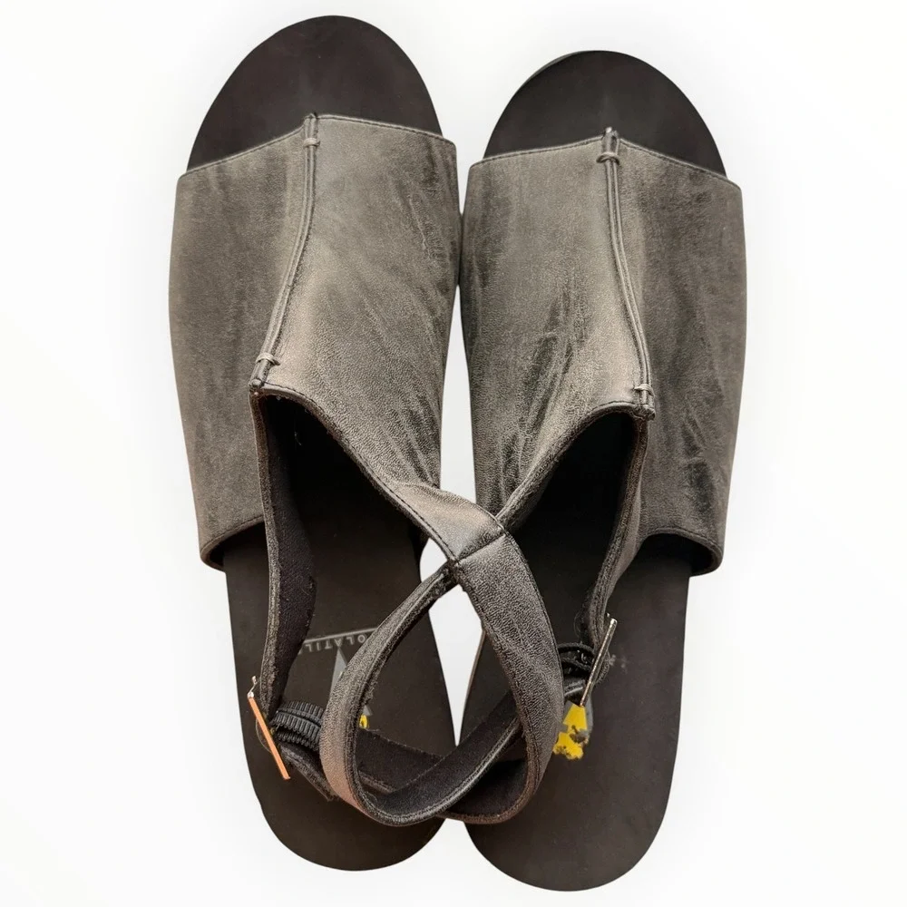 Volatile Division Cork Wedge Sandals Charcoal Slingback Studded Size 10